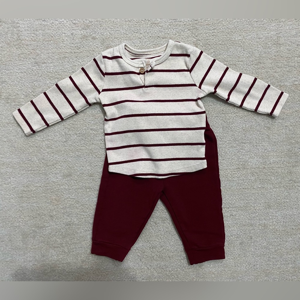 Ever & Ever, Long Sleeve/ Sweat Pant Set, Size: 9M, Color: Maroon & Cream